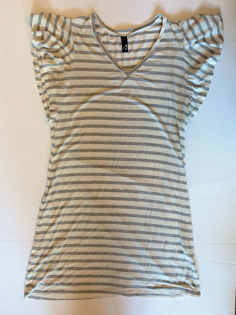 iNg Striped V-Neck Flutter Sleeve Dress Size S